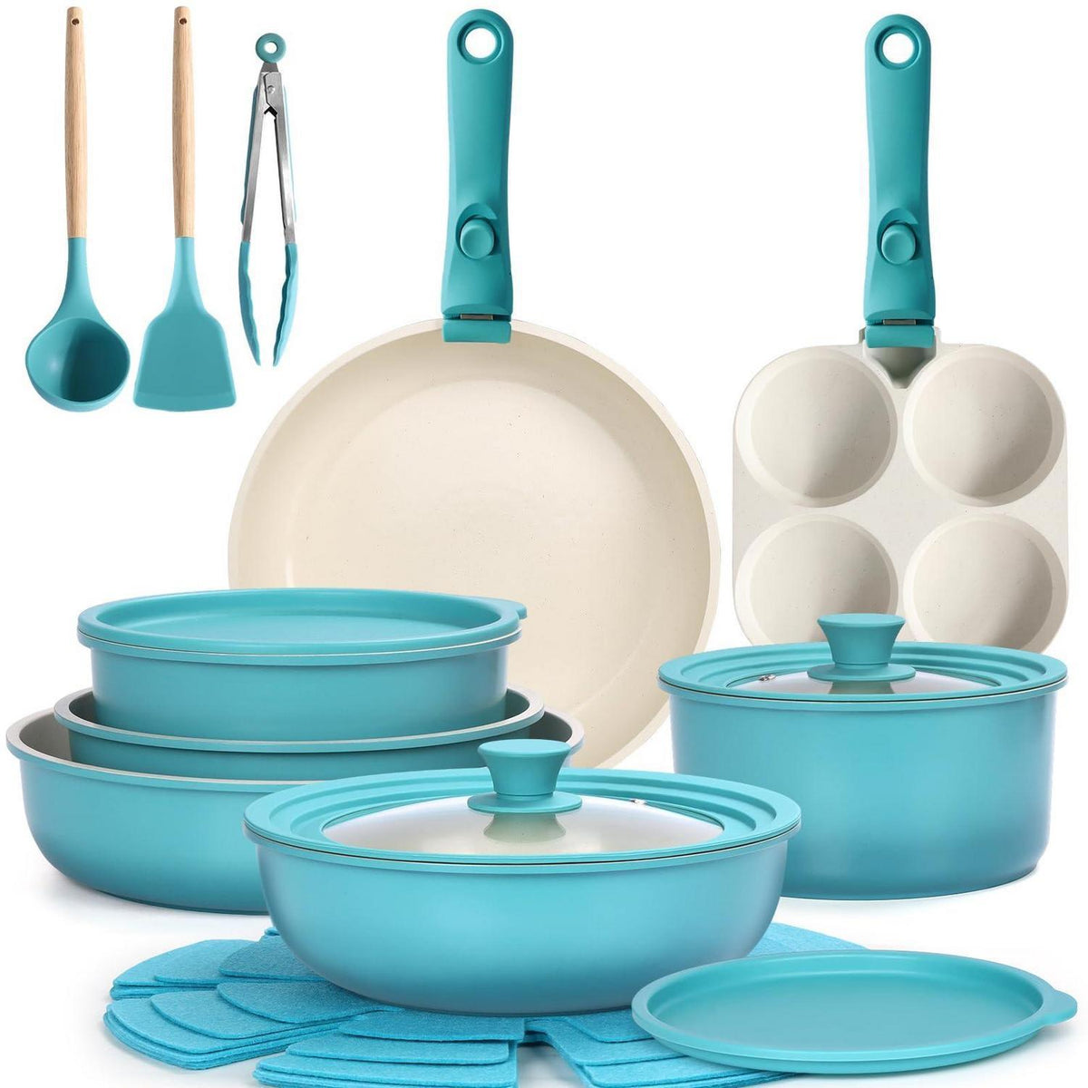 Granit Topfset 21-teilig mit Abnehmbarem Griff & Farbverlauf
