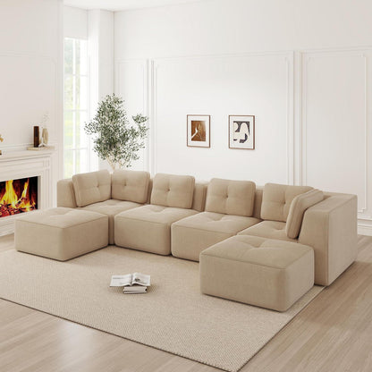 Modulares Ecksofa mit Cord – Bequemes Sofa ohne Aufbau, Beige