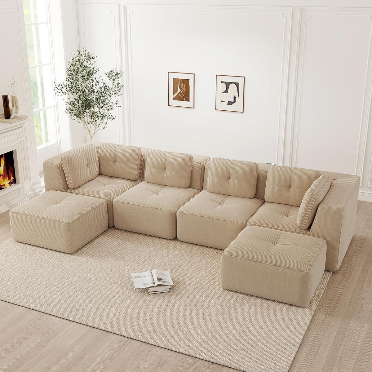 Modulares Ecksofa mit Cord – Bequemes Sofa ohne Aufbau, Beige
