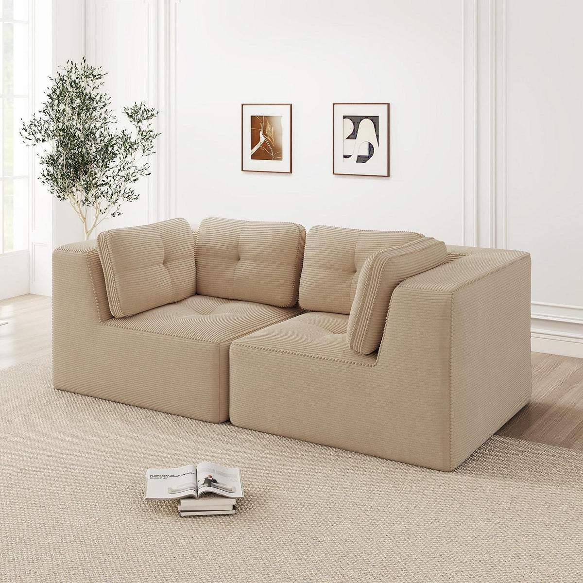 Modulares Ecksofa Cord Beige – Kein Aufbau, Tiefes Sitzgefühl