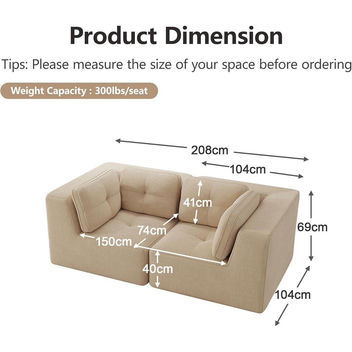 Modulares Ecksofa Cord Beige – Kein Aufbau, Tiefes Sitzgefühl