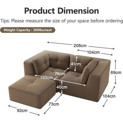 Modulares Ecksofa Cord Braun – Tiefes Sitzsofa, Kein Aufbau