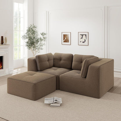 Modulares Ecksofa Cord Braun – Tiefes Sitzsofa, Kein Aufbau