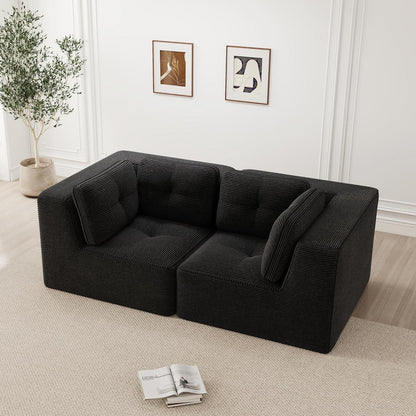 Modulares Ecksofa Schwarz – Kein Aufbau, Tiefe Sitzfläche & Cordstoff