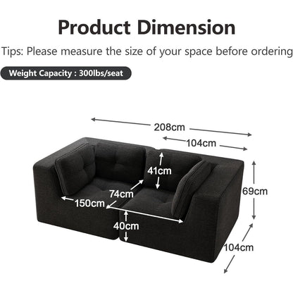 Modulares Ecksofa Schwarz – Kein Aufbau, Tiefe Sitzfläche & Cordstoff
