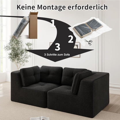 Modulares Ecksofa Schwarz – Kein Aufbau, Tiefe Sitzfläche & Cordstoff