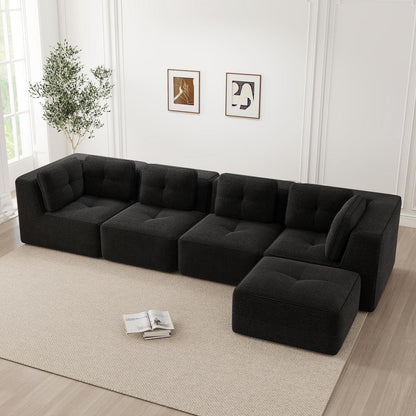 Modulares Ecksofa mit Cord – Tiefes Sitzsofa Schwarz 2C2S+1O