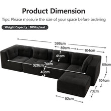 Modulares Ecksofa mit Cord – Tiefes Sitzsofa Schwarz 2C2S+1O