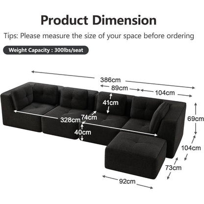 Modulares Ecksofa mit Cord – Tiefes Sitzsofa Schwarz 2C2S+1O