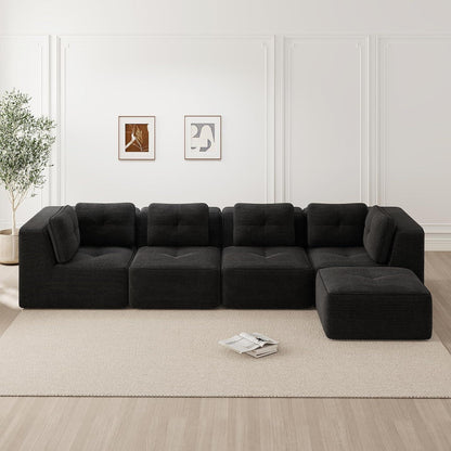 Modulares Ecksofa mit Cord – Tiefes Sitzsofa Schwarz 2C2S+1O