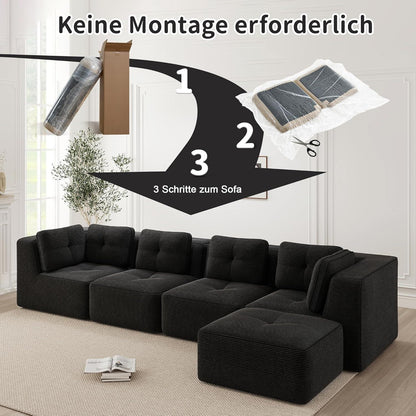 Modulares Ecksofa mit Cord – Tiefes Sitzsofa Schwarz 2C2S+1O