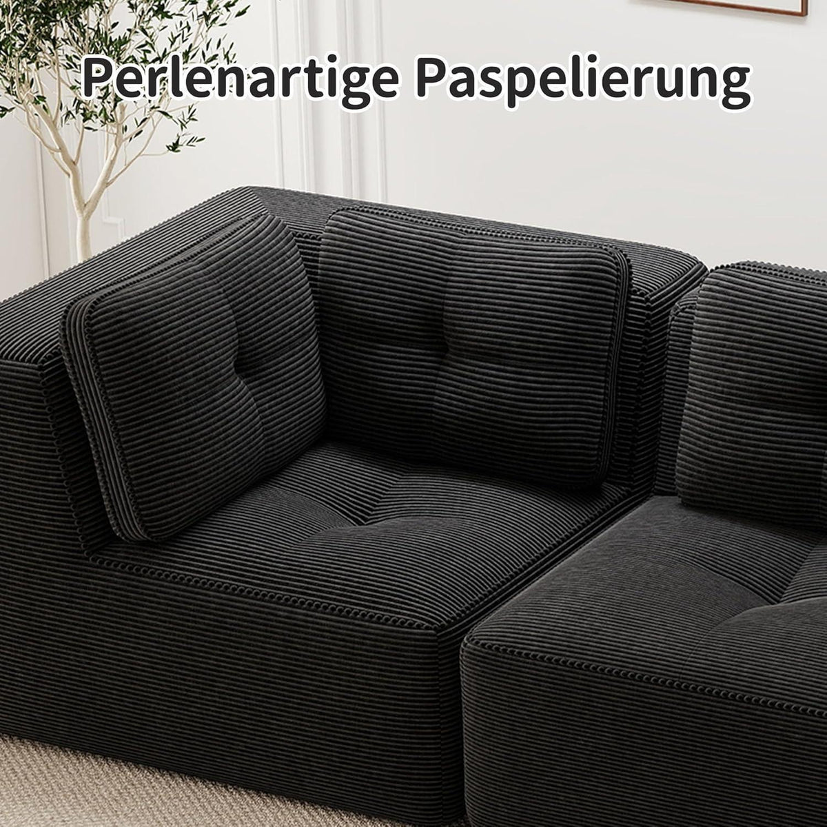 Modulares Ecksofa mit Cord – Tiefes Sitzsofa Schwarz 2C2S+1O