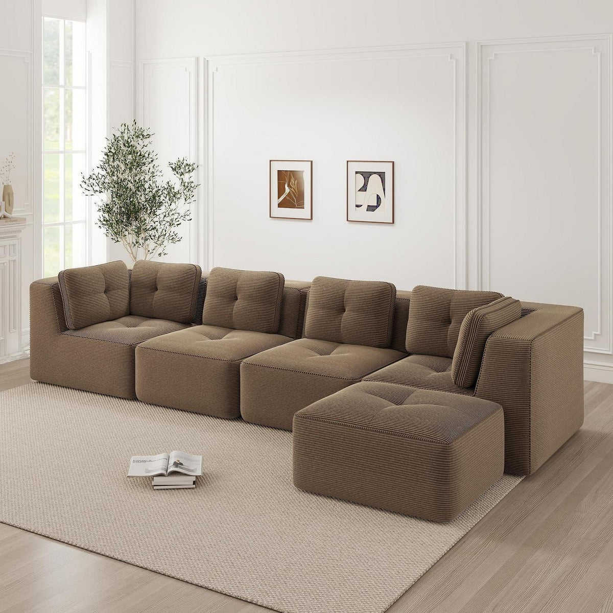 Modulares Ecksofa Cord Braun – Tiefes Sitzsofa ohne Aufbau