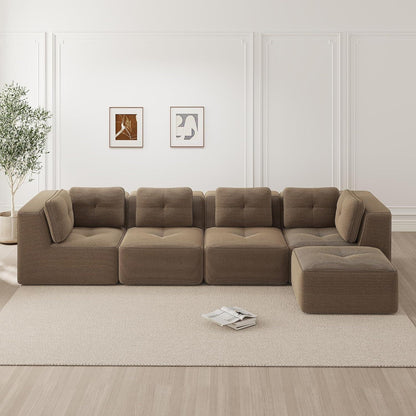 Modulares Ecksofa Cord Braun – Tiefes Sitzsofa ohne Aufbau