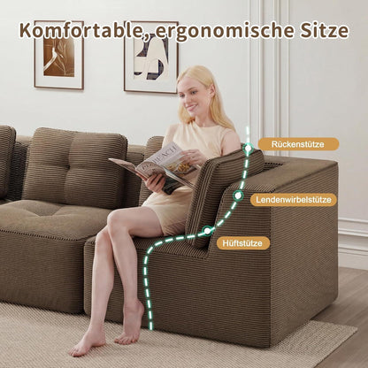 Modulares Ecksofa Cord Braun – Tiefes Sitzsofa ohne Aufbau