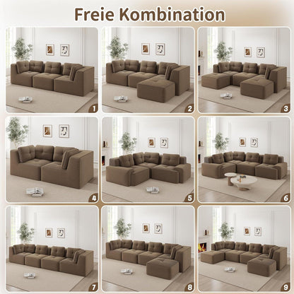 Modulares Ecksofa Cord Braun – Tiefes Sitzsofa ohne Aufbau