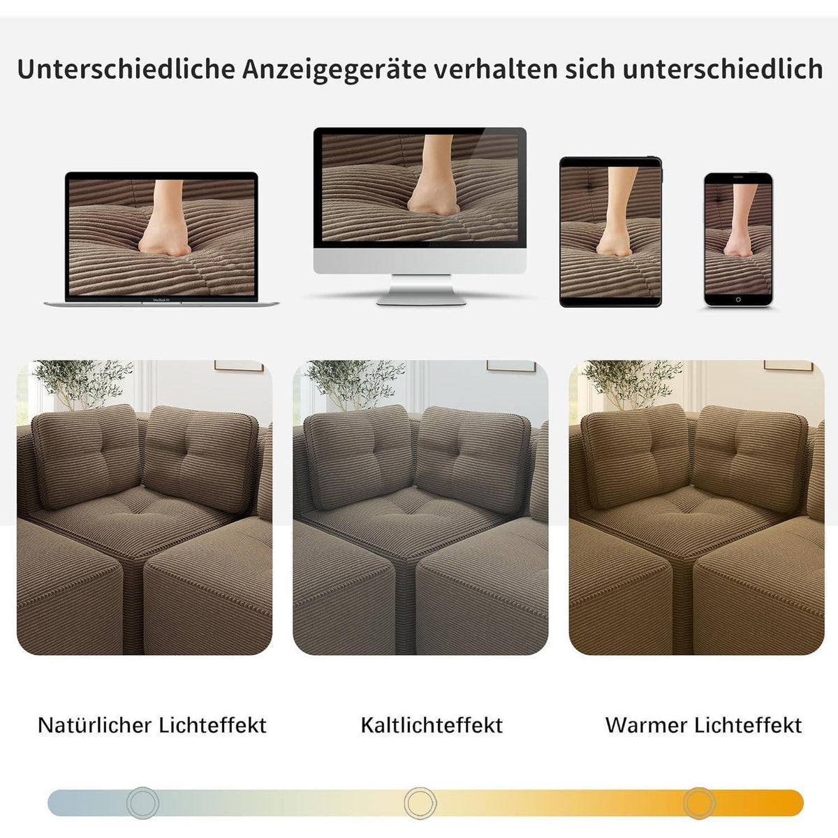 Modulares Ecksofa Cord Braun – Tiefes Sitzsofa ohne Aufbau