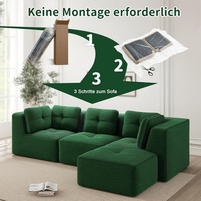 Modulares Ecksofa Grün – Kein Aufbau, Tiefes Cord-Sofa