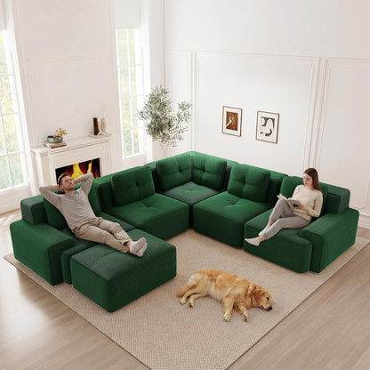 Modulares Ecksofa Grün – Kein Aufbau, Tiefes Cord-Sofa