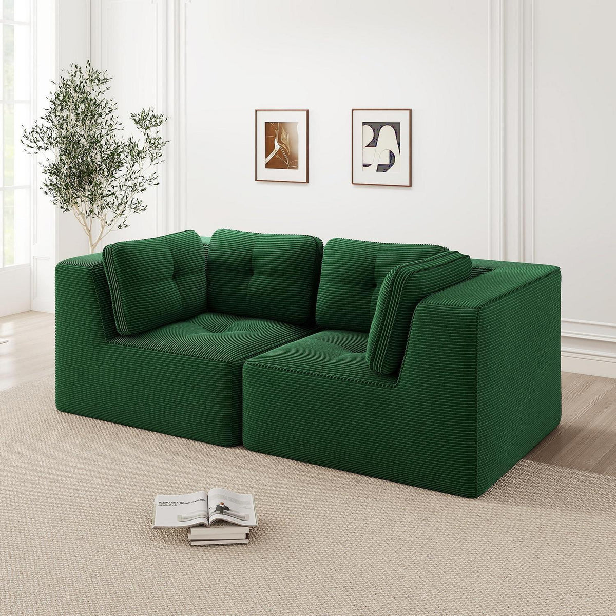 Modulares Ecksofa Grün 2C – Kein Aufbau, Tiefe Sitzfläche