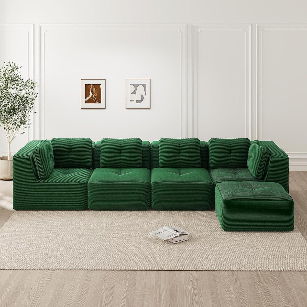 Modulares Ecksofa Grün – Cord, Tiefes Sitzgefühl, Kein Aufbau