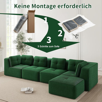Modulares Ecksofa Grün – Cord, Tiefes Sitzgefühl, Kein Aufbau
