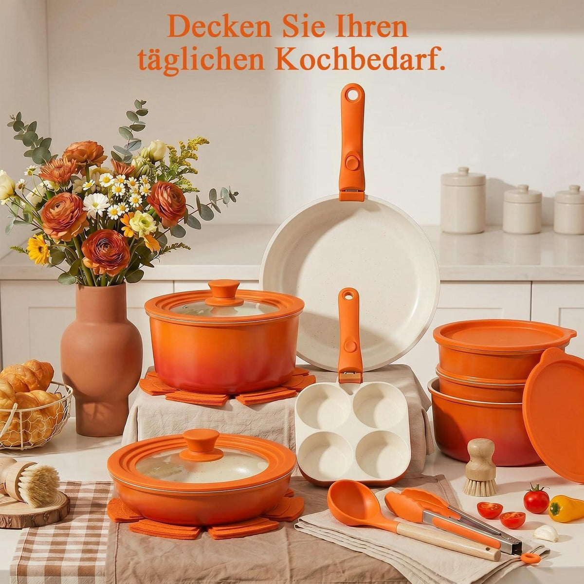 Granit Topfset 21-teilig mit Abnehmbarem Griff & Farbverlauf