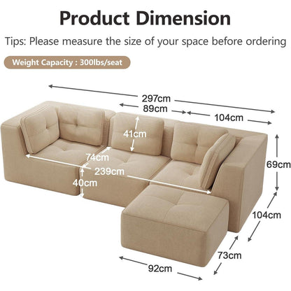 Modulares Ecksofa mit Cord – Bequemes Sofa ohne Aufbau, Beige