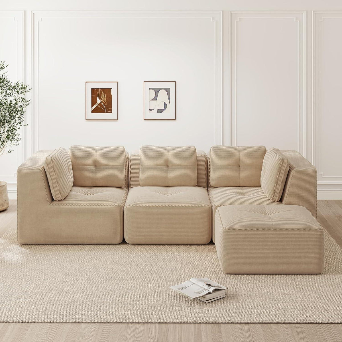 Modulares Ecksofa mit Cord – Bequemes Sofa ohne Aufbau, Beige