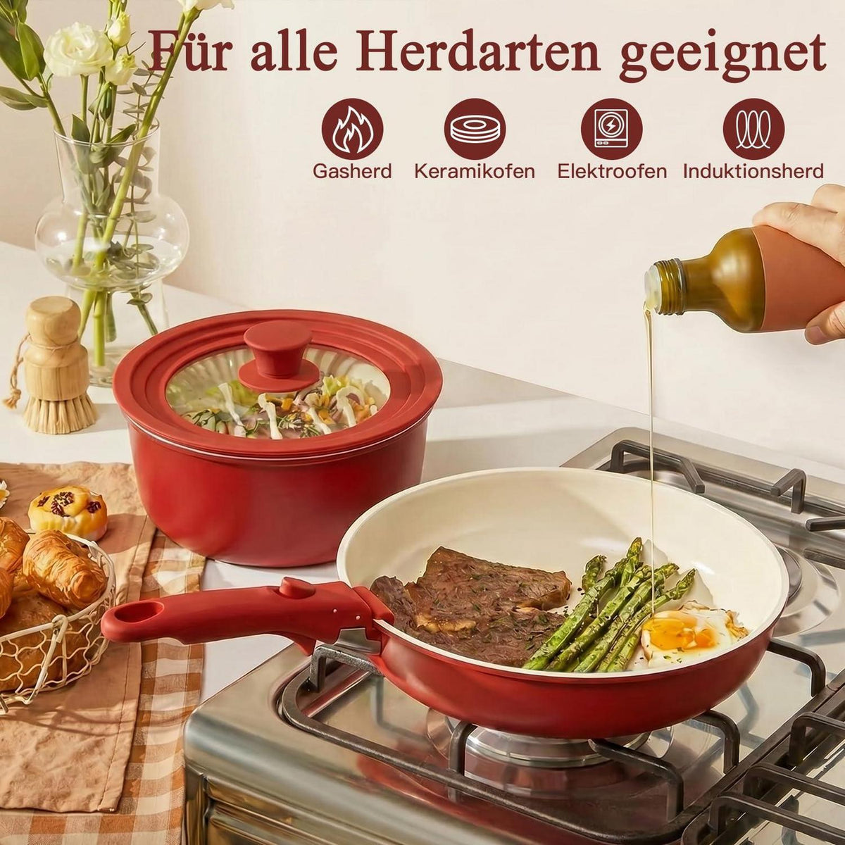 Granit Topfset 21-teilig mit Abnehmbarem Griff & Farbverlauf