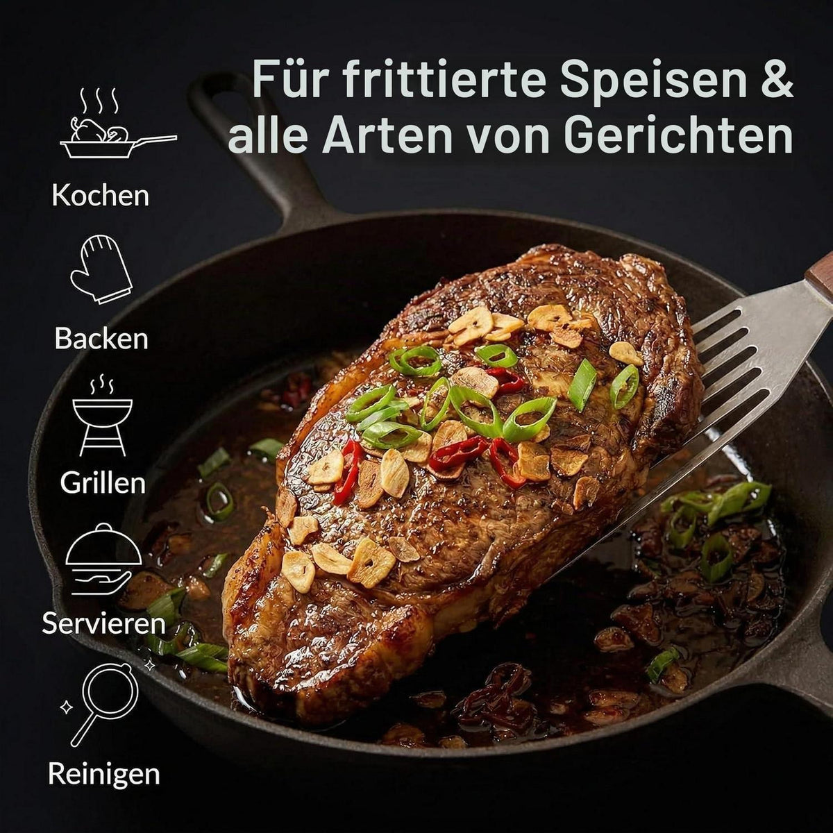 Edelstahl Pfannenwender mit Holzgriff und Schlitzen