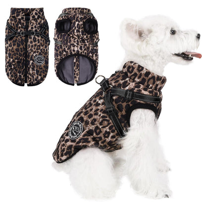 Winter Hundeweste mit Geschirr - Leopard, S