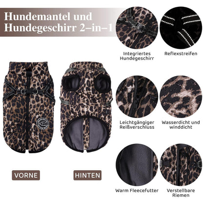 Winter Hundeweste mit Geschirr - Leopard, S