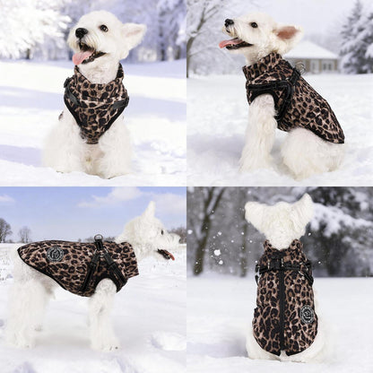 Winter Hundeweste mit Geschirr - Leopard, S