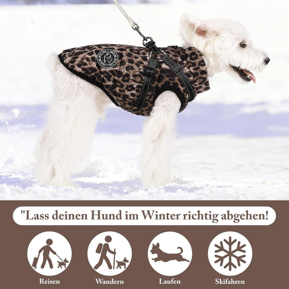 Winter Hundeweste mit Geschirr - Leopard, S