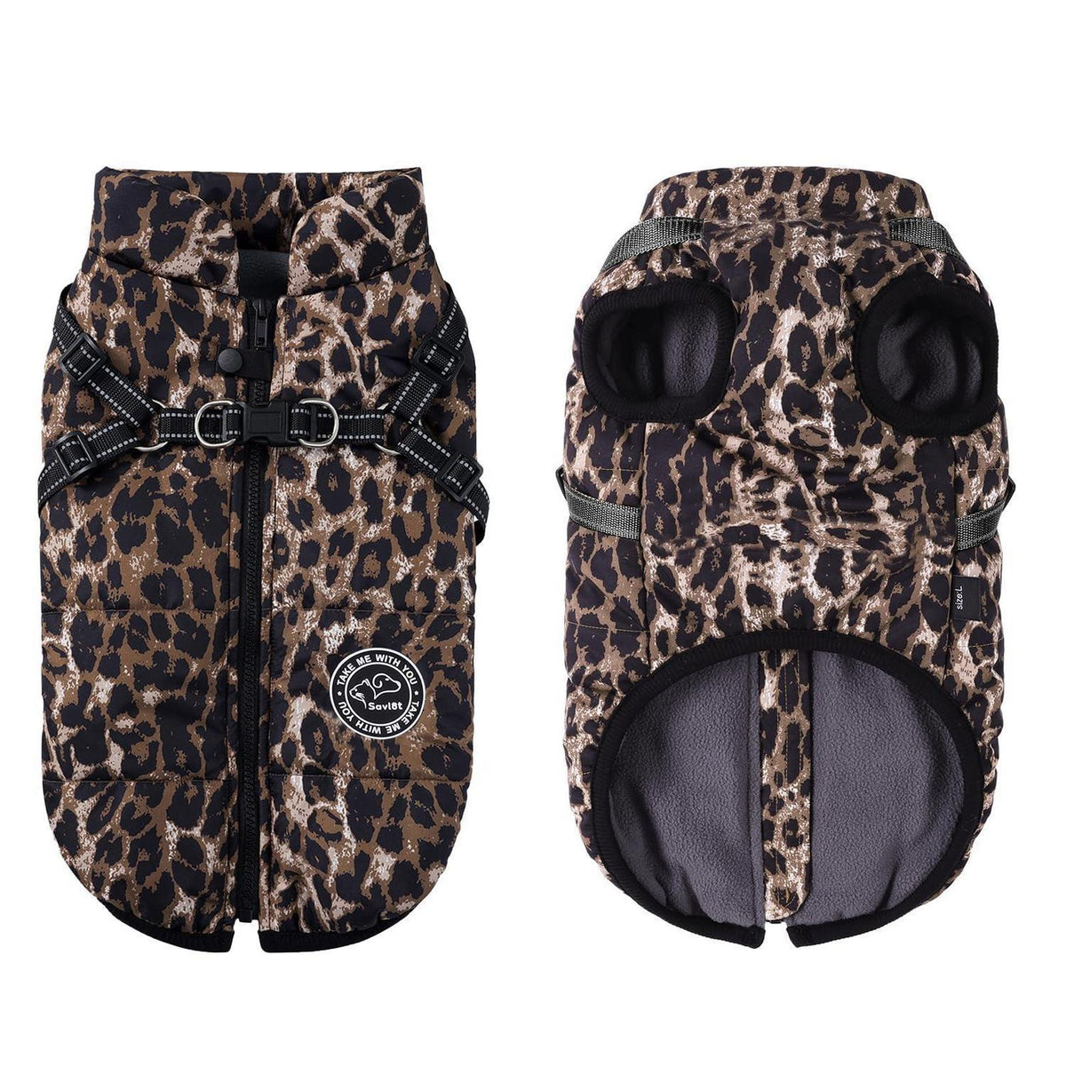 Winter Hundeweste mit Geschirr - Leopard, S