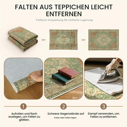 Vintage Teppich Wohnzimmer 160x230cm Rotgrün Waschbar