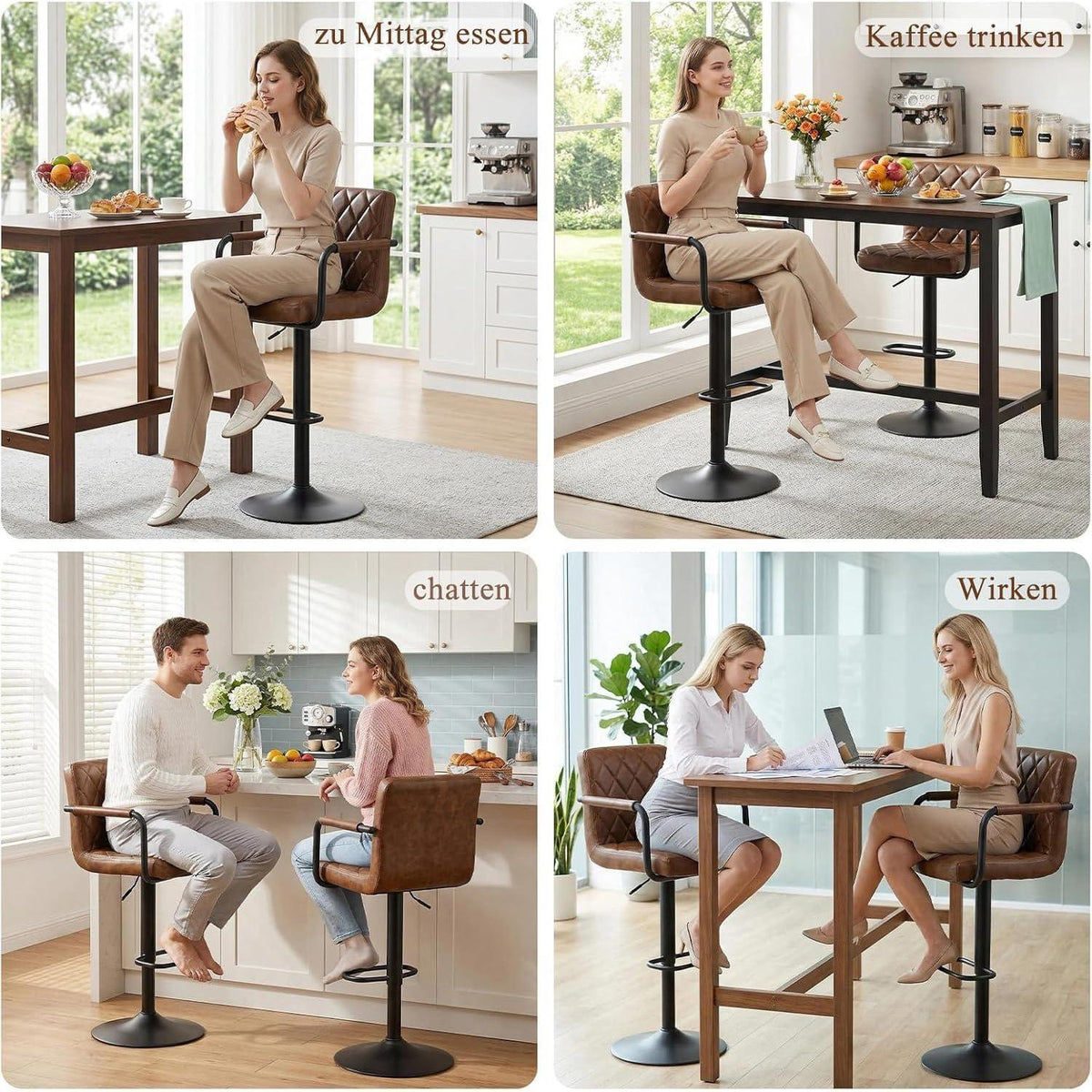 Barhocker 2er Set Höhenverstellbar mit Armlehnen & Fußstütze