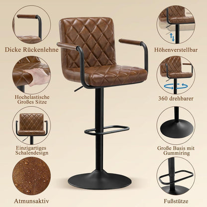 Barhocker 2er Set Höhenverstellbar mit Armlehnen & Fußstütze