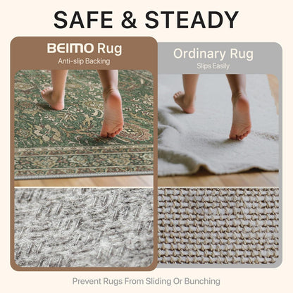 Vintage Teppich Grün 160x230cm – Waschbar & Rutschfest