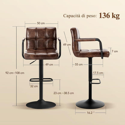 Barhocker 2er Set Höhenverstellbar mit Armlehnen & Fußstütze