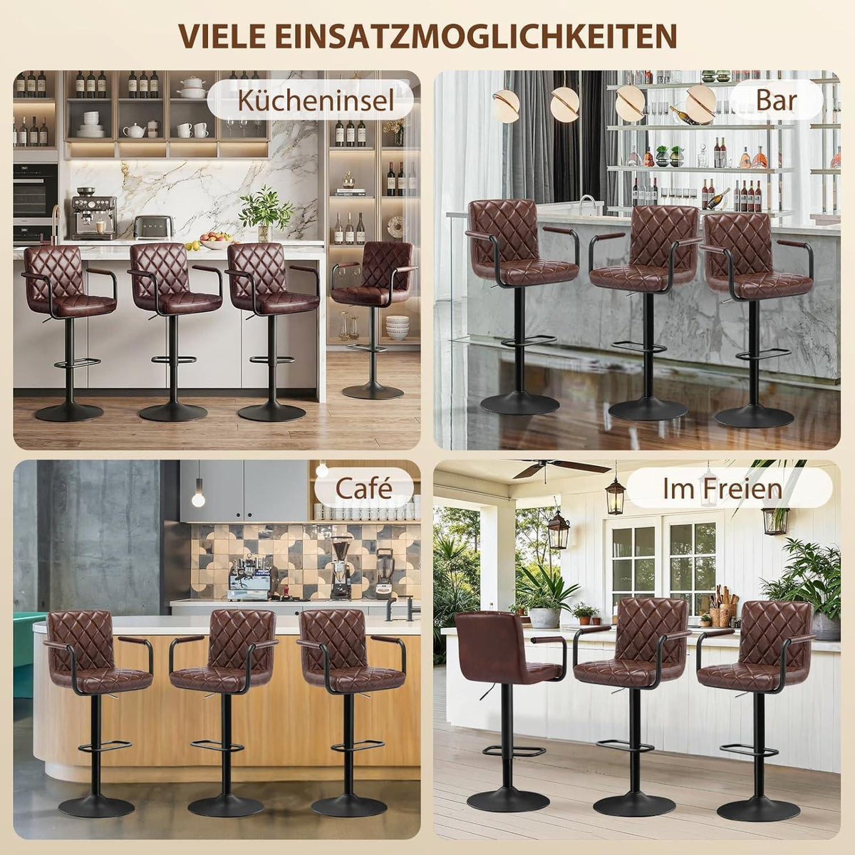 Barhocker 2er Set Höhenverstellbar mit Armlehnen & Fußstütze