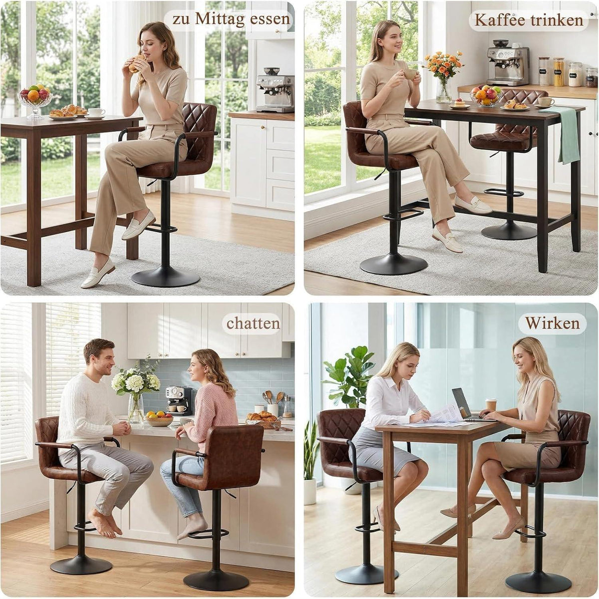 Barhocker 2er Set Höhenverstellbar mit Armlehnen & Fußstütze