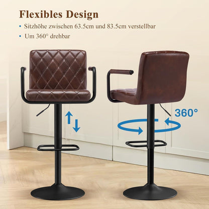 Barhocker 2er Set Höhenverstellbar mit Armlehnen & Fußstütze
