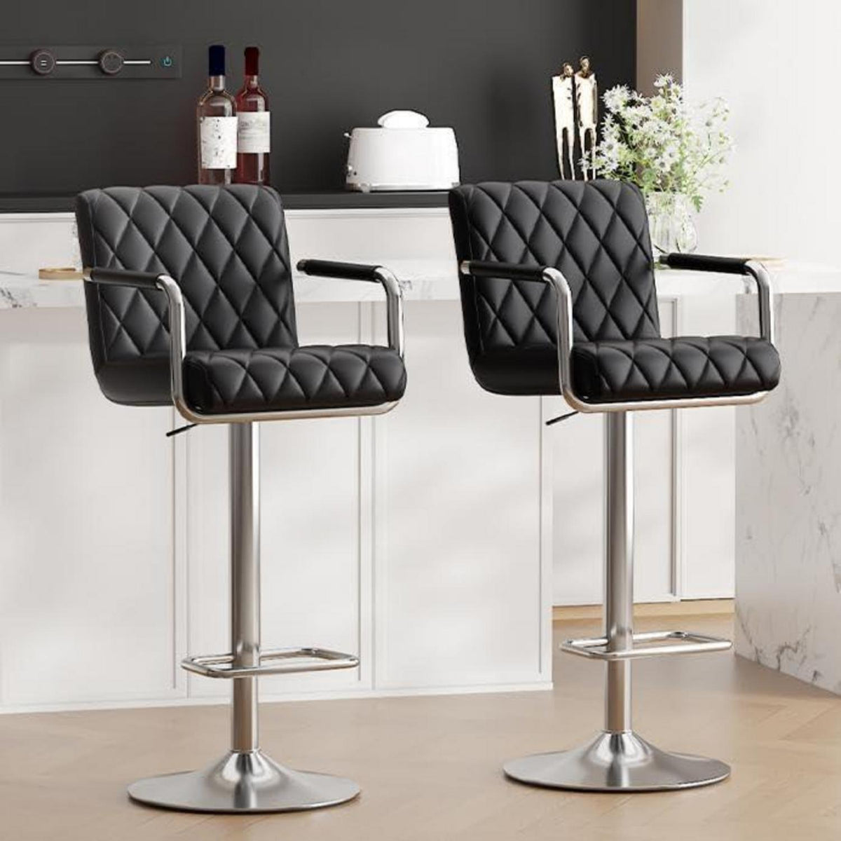 Barhocker 2er Set, Höhenverstellbar, Schwarz