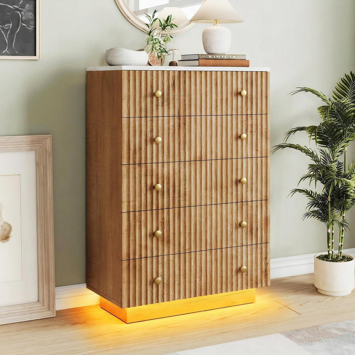 Kommode 5 Schubladen Holz, Landhausstil mit Kippschutz