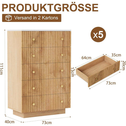 Kommode 5 Schubladen Holz, Landhausstil mit Kippschutz