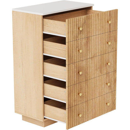 Kommode 5 Schubladen Holz, Landhausstil mit Kippschutz