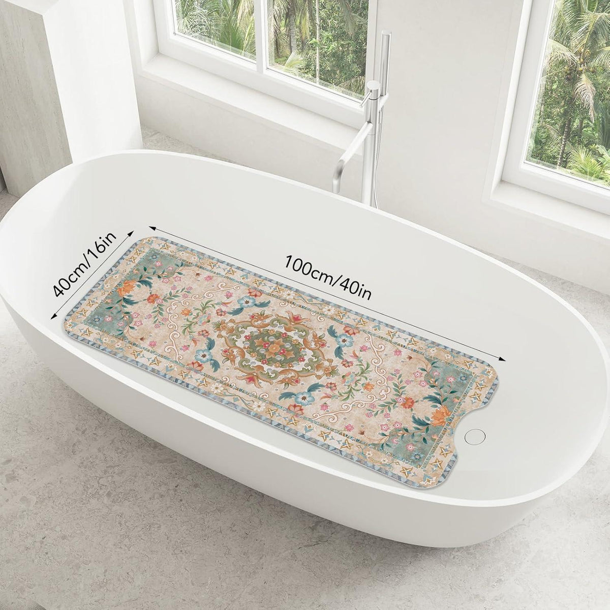 Rutschfeste Badewannenmatte Beige Boho 100x40 cm