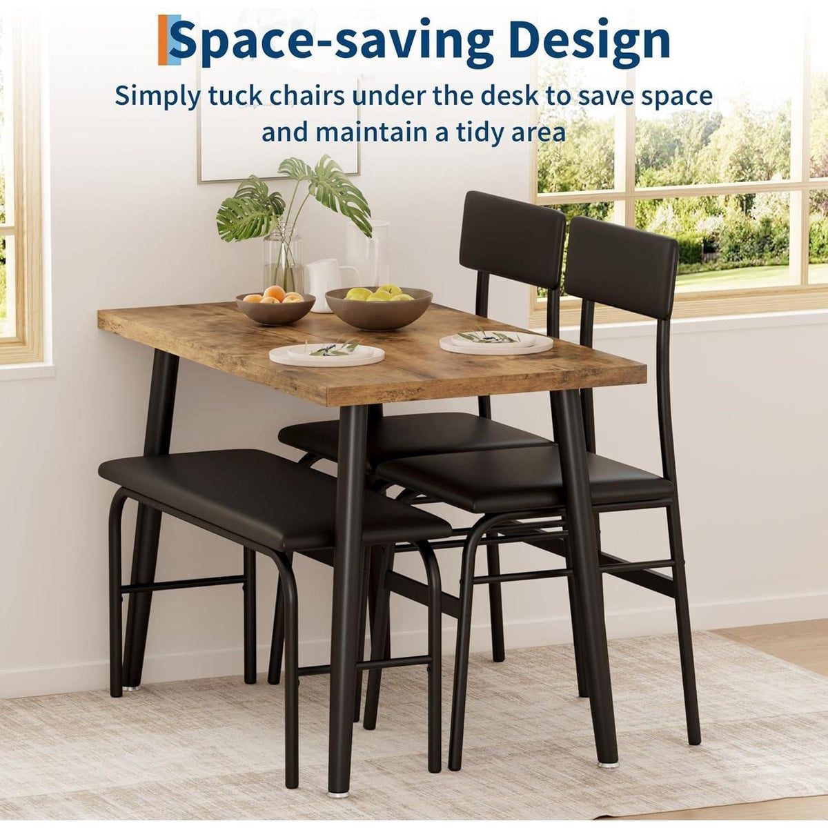 4-teiliges Esszimmer-Set für 4 Personen – Braun